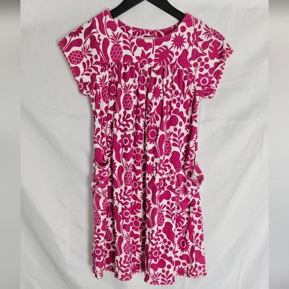 Mini Boden Other - Mini Boden Toweling Dress Fuchsia and White Floral Print Dress Size 9-10 Y